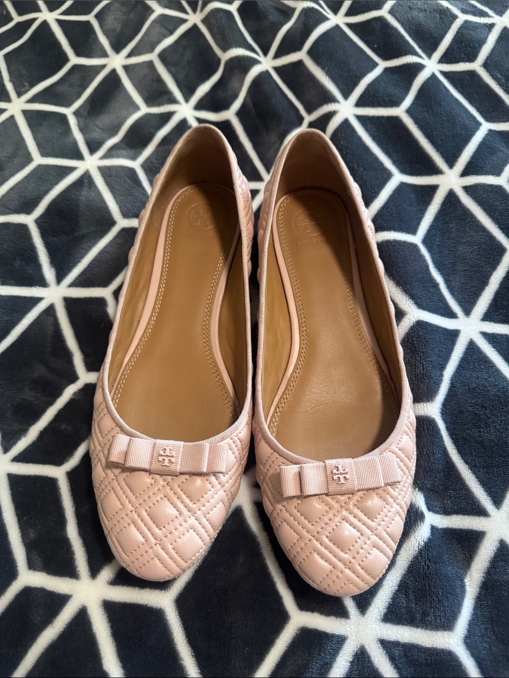 Tory Burch Quilted Ballet Flats in Light Pink with Bow